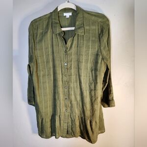 J Jill Olive Green Button-Up Olive Green Blouse 3/4 sleeve 100% Cotton Sz M